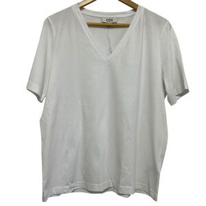COS Women's White Overlapping V-Neck Short Sleeve Cotton Tee Medium NWOT